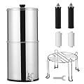 2.25 Gal Gravity Fed Water Filter System, Countertop Stainless Steel Countertop Water Filtration System, 2 Black Carbon Filters, Metal Water Level Spigot and Stand, for Home, Camping