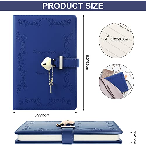 Caderno de diário com chave e caneta para meninas, 192 páginas de couro vintage em forma de coração