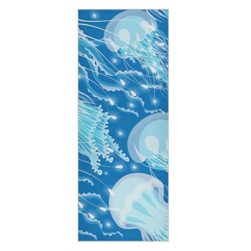 SEINDUS Glowing Jellyfish on Black Background Hot Yoga Towel for Women & Men, Non Slip Super Absorbent and Quick Dry Yoga Mat Towel for Hot Yoga, Pilates and Fitness 73