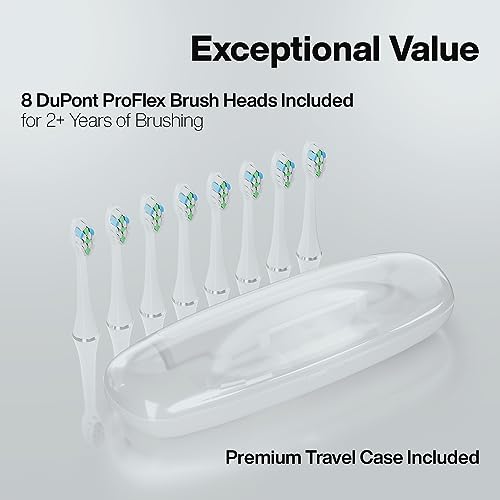 Image of Aquasonic Elite Ultra-Whitening Toothbrush - ADA Accepted Power Toothbrush - 8 Proflex Brush Heads & Travel Case - 50,000 VPM Motor & Wireless Charging - 5 Modes w Smart Timer (White)