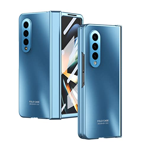 Coque anti-choc pour Samsung Z Fold 4 avec vitre de protection et placage givré bleu