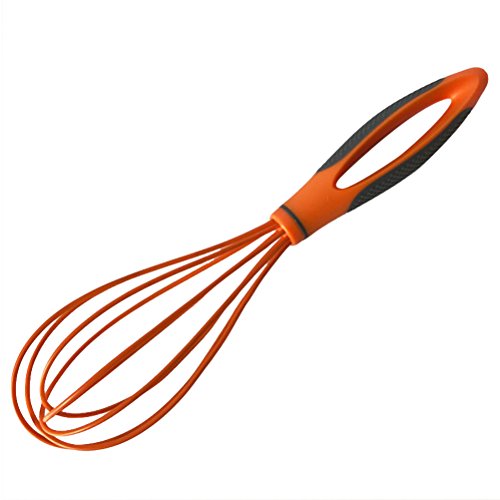 ounona Hand Egg Whisk Silicone Balloon Whisk Milk Cream Blender Kitchen Utensils Mixing Agitation 10 Inches (Orange)