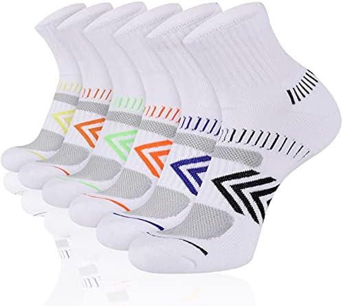 COOPLUS Men's Cotton Athletic Ankle Socks Performance Cushioned Quarter Moisture Wicking Sock - 6 Pairs