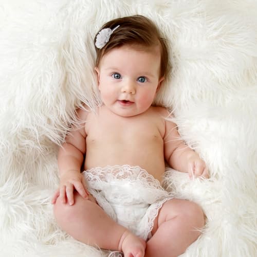 Image of Amosfun Baby Photography Mat Newborn Soft Faux Fur Blanket Quilt 23.62X19.68In White Photography Prop for Infant Photoshoot