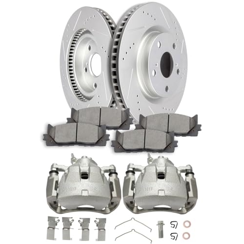 Image of SCITOO Front Brake Kit [4] Brake Pads [2] Brake Rotors [2] Brake Disc Calipers w /Bracket Compatible With 2007-2012 2016-2018 for Lexus for ES350,2008-2018 for Toyota for Avalon