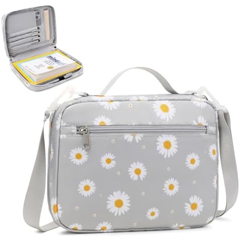 Bible Case for Women, Bible Covers Bible Carrying Book Case for Women with Detachable Shoulder Strap and Durable Handle, Bible Gift Bible Protective Bag with Multi-Pockets,Daisy Cover