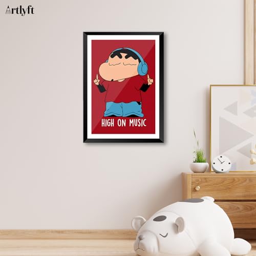 Image of ArtLyft Demon Slayer Anime Wall Frame A4 | Rengoku Quote Poster Frame | Motivational tanjiro - renguko Wall Art | Otaku Room Decor | Anim Lover Gift (Shinchane (High On Music) White)