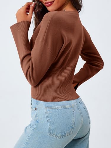 Image of Saodimallsu Womens Cropped Sweaters Cardigan | Button Down,Long Sleeve,V Neck,Ribbed Knit,Slim Fit ,Pullover Crop Tops