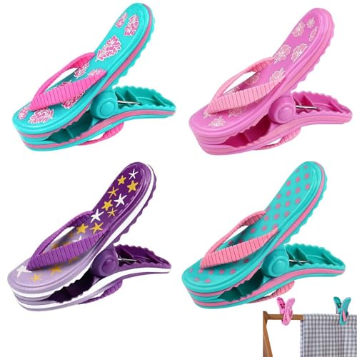 4 Pcs Beach Towel Clips Towel Clips for Sun Lounger Towel Pegs fo...