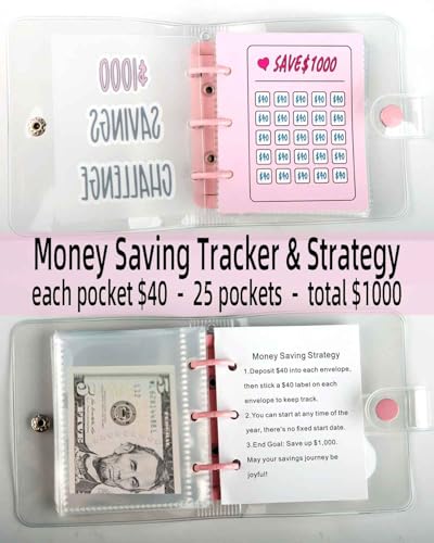 Mini fichário de economia de dinheiro, economize $1000 Envelopes Livro de Desafios de Economia de Di