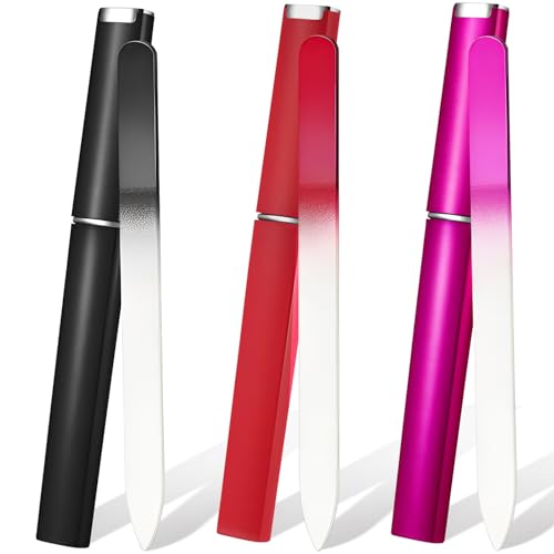 Paquete de 3 limas de uñas de cristal con estuches, lima profesional de vidrio checo grabado de doble cara para uñas naturales, cuidado suave de uñas, relleno único para mujeres y adultos