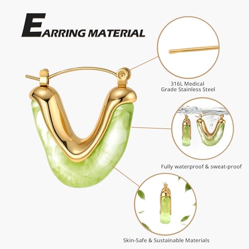 Image of Fullpop Vintage Earrings for Women, Chunky 14K Gold Plated Resin Hoop Earrings Lightweight Hollow Drop Earrings Hypoallergenic Earrings for Women Vintage Anthropologie Jewelry Gifts for Women