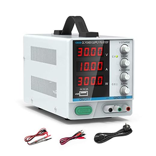 Fuentes de Alimentacion Regulables, 0-30V / 0-10A Fuente Alimentación Regulable conmutación ajustable digital, con cables de pinza y cable de alimentación UE