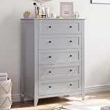 IDEALHOUSE 5 Chest of Drawer Dresser, Modern Grey Organizer Dresser with with Drawers for Bedroom, Living Room, Entryway, 42.5'' Tall