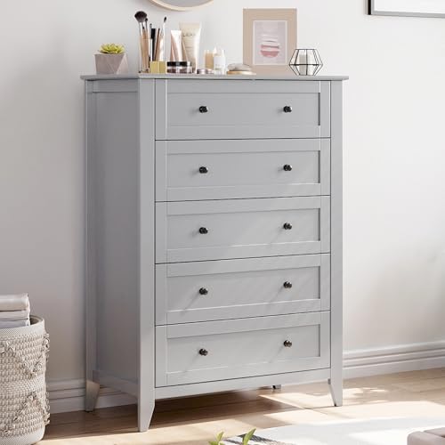 IDEALHOUSE 5 Chest of Drawer Dresser Modern Grey Organizer Dresser with with Drawers for Bedroom Living Room Entryway 42.5 Tall