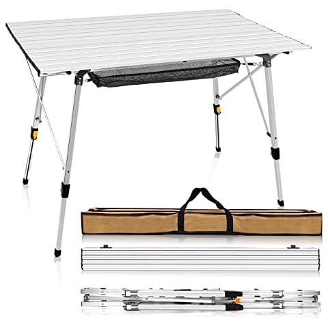 CampLand Aluminum Table with Storage net Height Adjustable Folding Table Camping Outdoor Lightweight for Camping, Beach, Backyards, BBQ, Party Cover