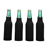 E - Living 330ML (12 OZ) Collapsible Neoprene Beer Bottle Cooler / Coolie / Cover / Insulator / Holder / Huggie / Sleeve for Beer - 4 Pack (Black)