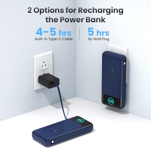 Image of Portable Charger for iPhone with Built-in Cables and AC Wall Plug,26800mah Fast Charging USB C Power Bank,25W PD Travel Essential Battery Pack for iPhone 17 /16 /15 /14 /13,Galaxy,Apple Watch (Blue)