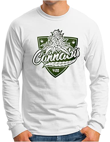 T-shirt manches longues Cannabis-420 homme blanc OM3 taille grande taille 3XL pour l'automne