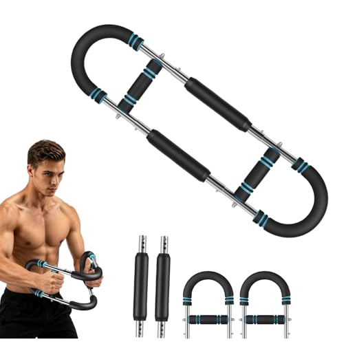 Image of Twister Arm Trainer, Adjustable Forearm Strengthener (3 Levels), Blue-Black Power Twist Arm Trainer with 2 Spring Tubes, Portable Steel+Foam Home Workout Equipment for Chest and Arms