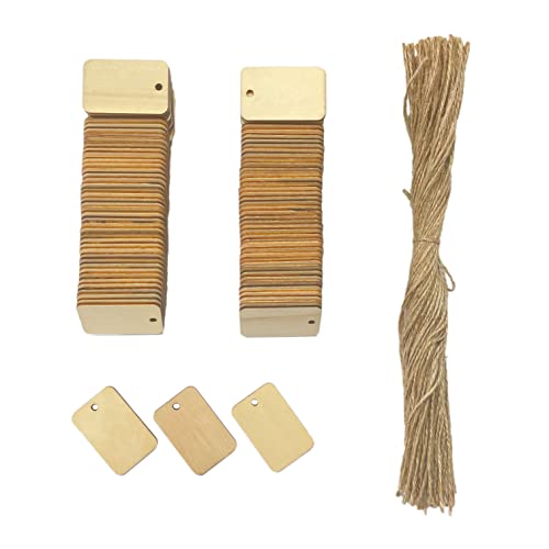 200 Pcs 2 Inch Rectangle Wooden Tags With Jute Crafts Unfinished Wood Gifts Tags (1.3X2 In) #TOP27