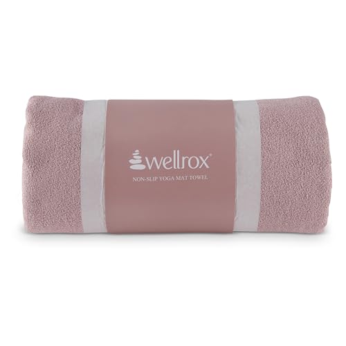 Wellrox Yoga Mat Towel Non Slip - Ultra Absorbent Super Soft Microfiber Hot Yoga Towel Non Slip for Pilates & Fitness (74” x 26”, Rose)