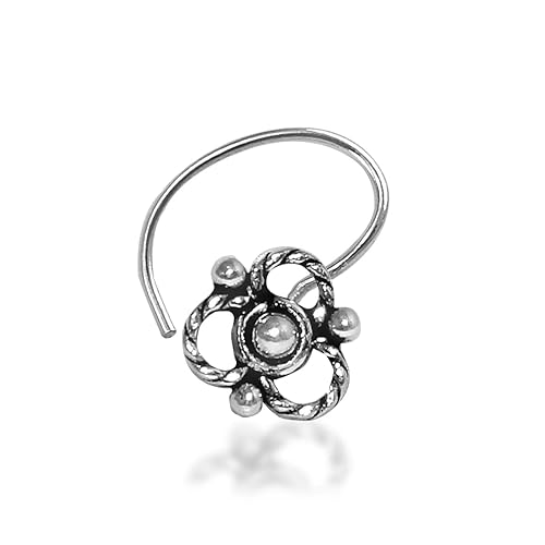 925 Sterling Floral Nose Ring | Antique Silver Nosepin | Fancy Nosepin For Women & girls
