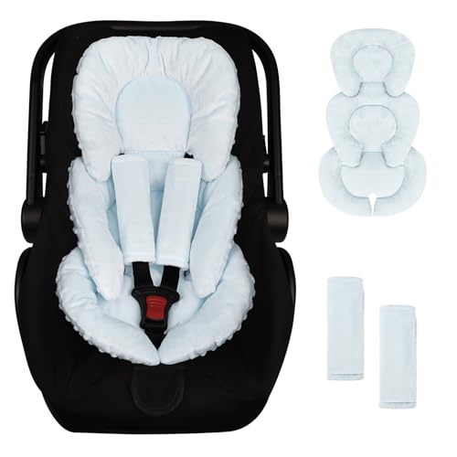 Image of GFU Infant Car Seat Insert Head and Body Support, Reversible Newborn Insert for Carseat with Strap Pads, Soft Stroller Cushion Pillow Insert for Boys and Girls, Fits for Stroller, Swing, Lightblue