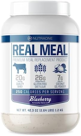Real Meal by NutraOne - Lean Meal Replacement Powder For Weight Loss & Diet | Including Grass-Fed Whey, Coconut Oil and Organic Oats.* (Blueberry – 2.6 lbs.)