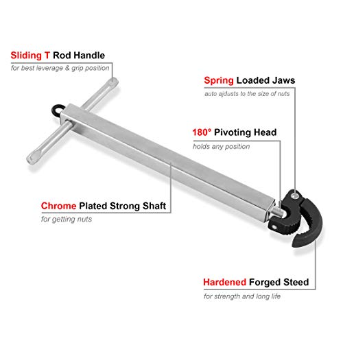 HAUTMEC Pro Telescoping Basin Wrench, Capacity of 3/8-Inch to 1-1/4-Inch, Basin Wrench Telescopic Long Reach 10-inch to 17-inch PL0025