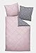 Produktbild Davos Janine Biber Bettwäsche 2tlg grau rosa 65101-01| Bettwäsche-Set aus 100% Baumwolle | 2 teilige Wende-Bettwäsche 135x200 cm & Kissen 80x80 cm | Geometrisches Muster