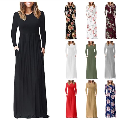 Zwrxw ZWRXW-2023 Women'S Long Sleeve Loose Plain Maxi Dresses Casual Long Dresses thumb #1