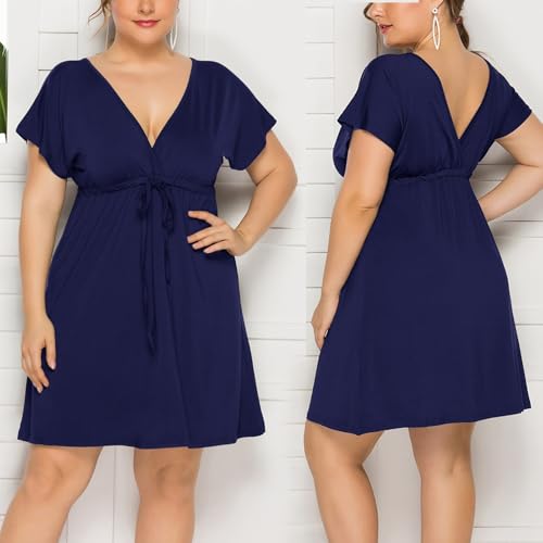 Cache Maillot de Bain Femme Robe de Plage Crochet Sarongs en Crochet Été Plage Couvrir Sexy V-Cou Bikini Cover Up Bohème Beachwear Flower Girl Dress Cache-Maillots et Sarongs Tendance (Dark Blue, XL) – vue 2