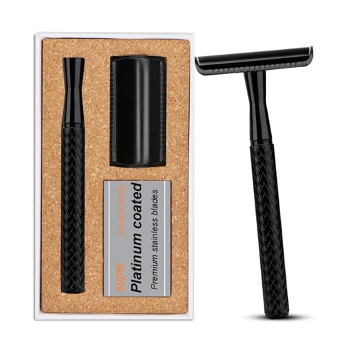THURLADY Matte Black Safety Razor - Single Blade Razors for Men - Reusable Metal Razor, with 5 Stainless Steel Double Edge Blades, Smooth Close Shave, Sustainable, Plastic Free