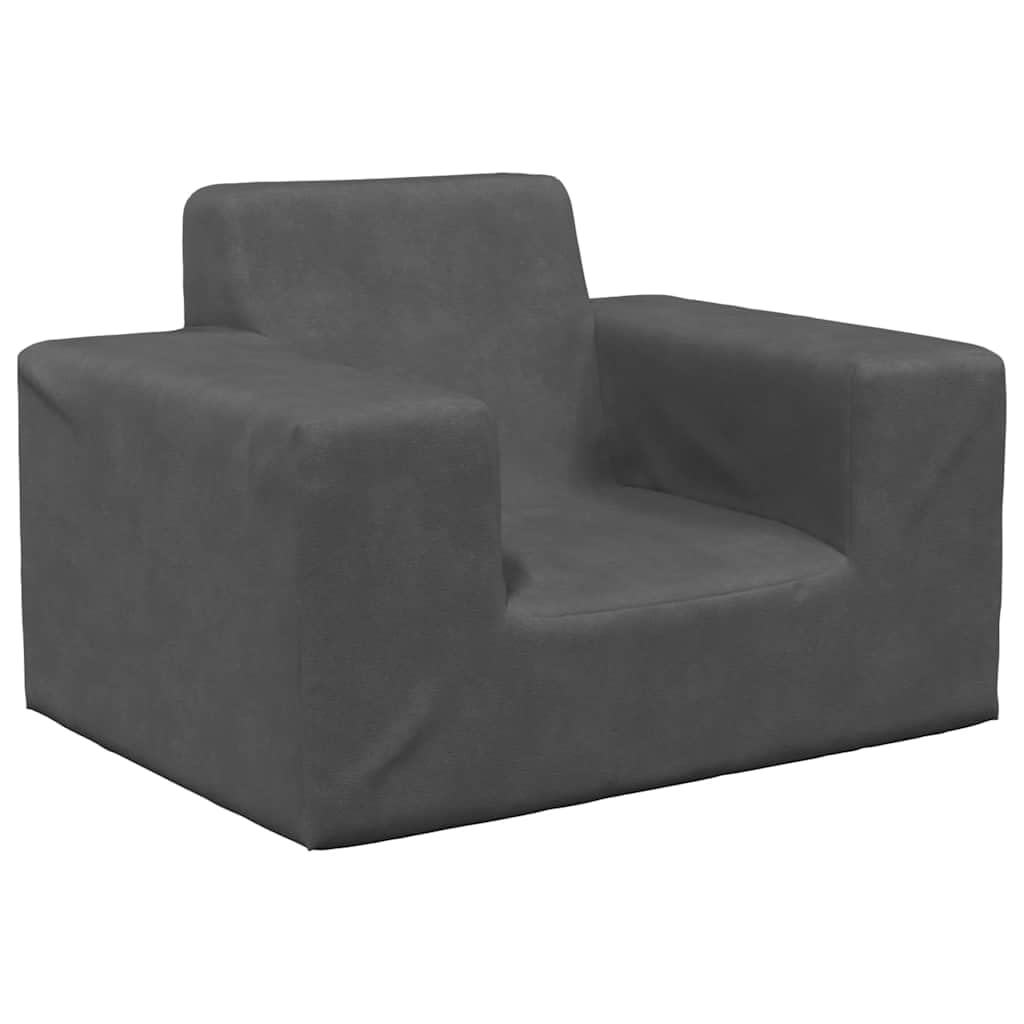 Sofa dziecięca antracytowa z miękkiego pluszu z wypełnieniem piankowym i zdejmowaną poszewką do pokoju dziecięcego, 52 x 38 x 34 cm, łatwa do czyszczenia, bezpieczna i wygodna, do relaksu