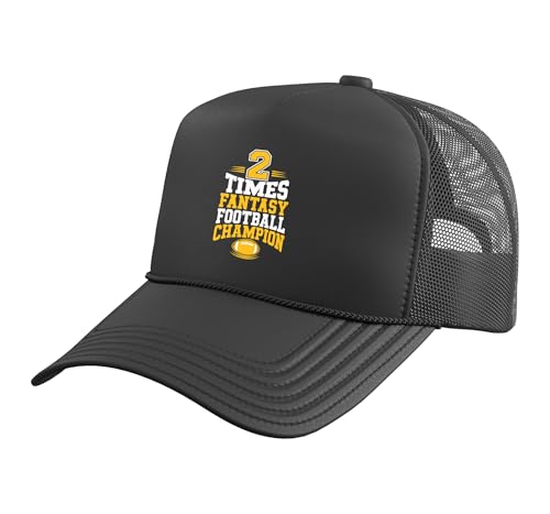 2 Times Fantasy Football Champion Trucker Hat with Adjustable Mesh Back, Black