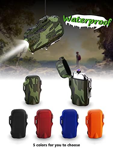 SKRFIRE Windproof Lighter, Waterproof Lighter Dual Arc Lighter Electric Lighter with LED Flashlight, Rechargeable USB Lighter Flameless Plasma Lighter with Lanyard for Camping, Hiking (Orange)