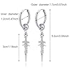 Kawailay 2 Pairs Sword Huggie Hoop Earrings Dagger Hoop Cuff Earrings Gothic Feather Earrings Studs Punk Rock Hip Hop Dangle Drop Earrings for Men Women - Silver and Black #1