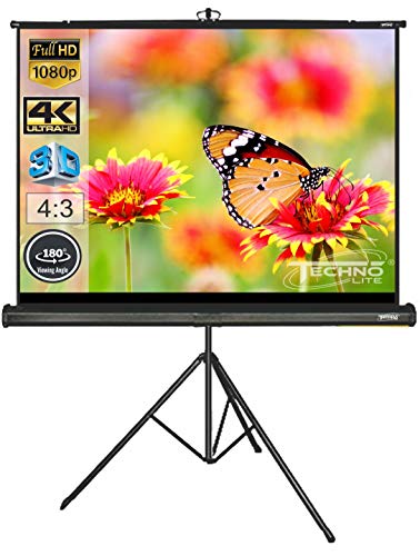 Image of Technolite 8 x 6 Feet Tripod Projector Screen, Full HD 1080 P, UHD-3D-4K Technology, 120 Inch Diagonal 4:3 Ratio, Comes with Stand(White)