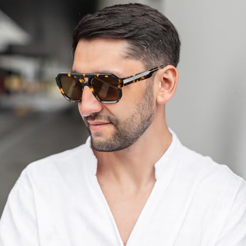 Image of DUCO Retro Square Aviator Sunglasses for Women Men Classic Vintage Trendy 70s Shades UV protection Sun Glasses DC2358