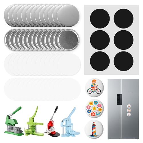 Image of 100 Sets Button Maker Supplies 58mm/2.25in，Button Parts for Fridge Magnet Button Maker Machine，Including Metal Cover, Metal Back Cover, Clear Film, Blank Paper, Soft Magnet