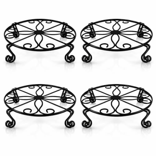 Image of Kundi Iron Plant Stand | Rust-Proof Flower Pot Holder for Indoor & Outdoor Use | Strong Metal Gamla Stand (Set of 4 Black)