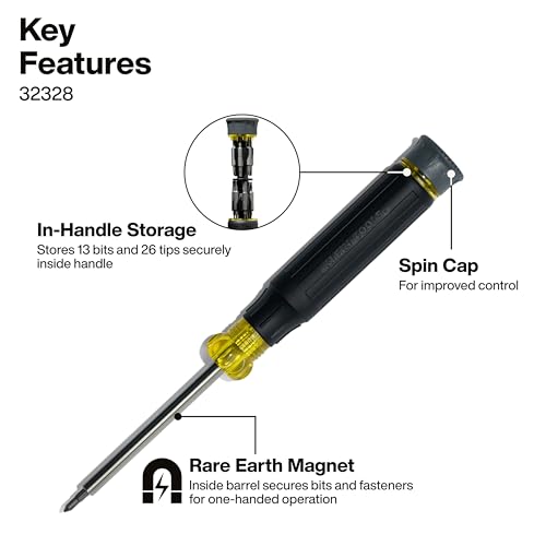 Image of Klein Tools 80209 Precision Multi-Bit Screwdriver Set, 31-Piece, Cushion Grip Handle, Bits for Apple Product Repair, Phillips, Slotted, Hex, and TORX for Electronic Repair
