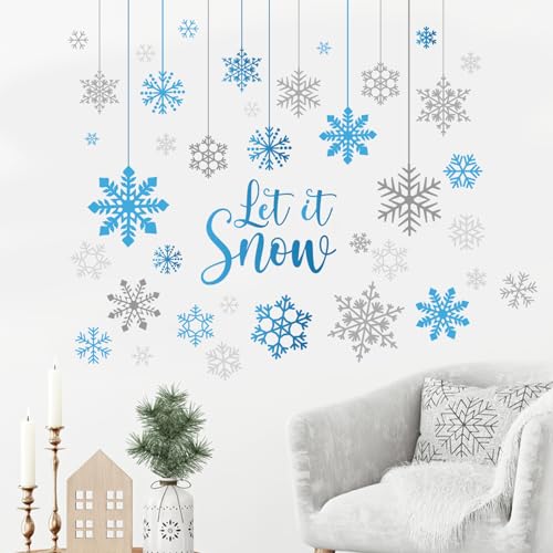 Vinilos Decorativos Mfault Copos de Nieve Azul Gris Invierno miniatura 3