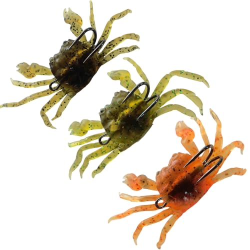 Saltwater Fishing Lures with Sharp Hooks, 3 Colors Crab Bait Soft Swimbait Stuff, Fish Bites Saltwater Bait (3)