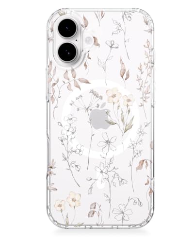 Feams for iPhone 16 Case [Compatible with Magsafe] Slim Shockproof Protective Clear Phone Cover for iPhone 16 6.1" Women Girls, Ethereal Floral