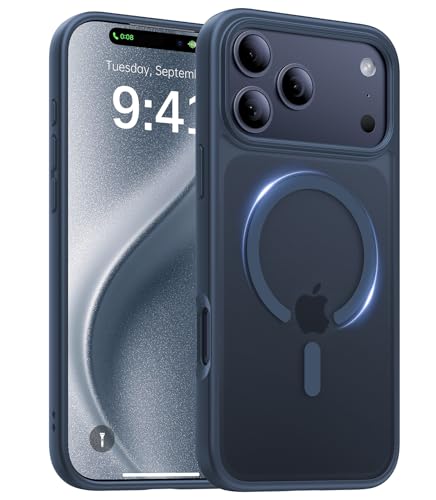 KCQNine Magnetic for iPhone 17 Pro Case,[Anti-Slip][Compatible with MagSafe][Military Grade Drop Protection] Shockproof Protective Translucent Matte Phone Case for iPhone 17 Pro Case,Midnight Blue