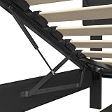PerGar Schwarzes PU-Lederbett 140x200 cm, Hydraulisches Stauraumbett mit LED-Beleuchtung, Praktisches Kopfteil mit integrierter Ladestation, Doppelbett, Hängebett, Schlafzimmer Bett