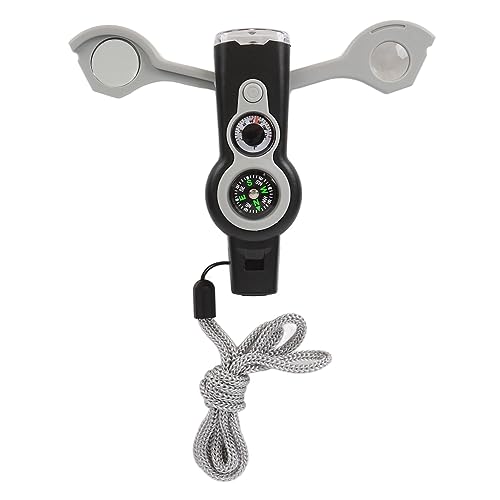 7 in 1 Notfallpfeife, Überlebenspfeife, mit LED-Licht-Thermometer-Kompass, Survival-Multitool-Pfeife, Notfall, mit Umhängeband, für Camping, Wandern, Jagd, Angeln, Abenteuer (Grau