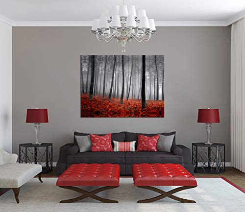 Yatsen Bridge Large Modern Painting Black White Red, Forest Tree Landscape Canvas Wall Art Posters And Prints Pictures For Living Room Stretched Ready To Hang(44''W X 28''H) #TOP3